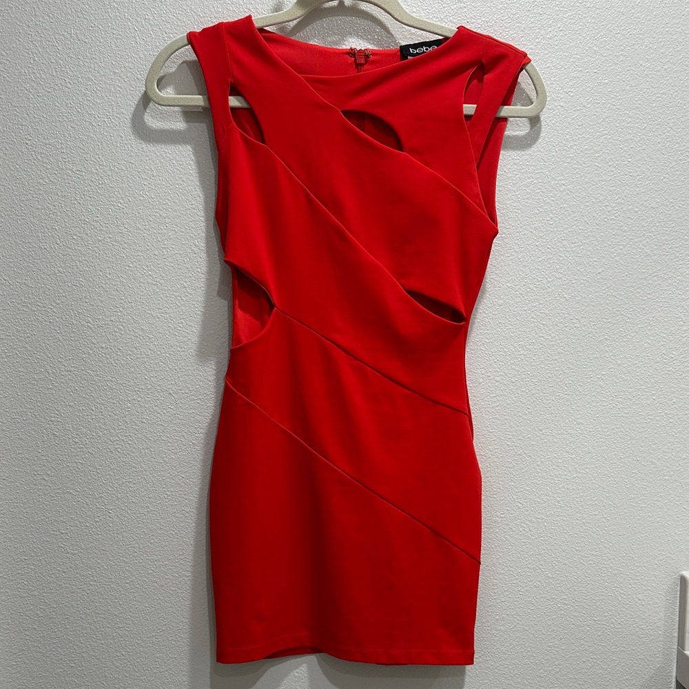 bebe Vibrant Red Orange Cutout Mini Dress